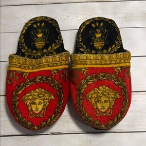 Versace Red and Black Medusa Slippers